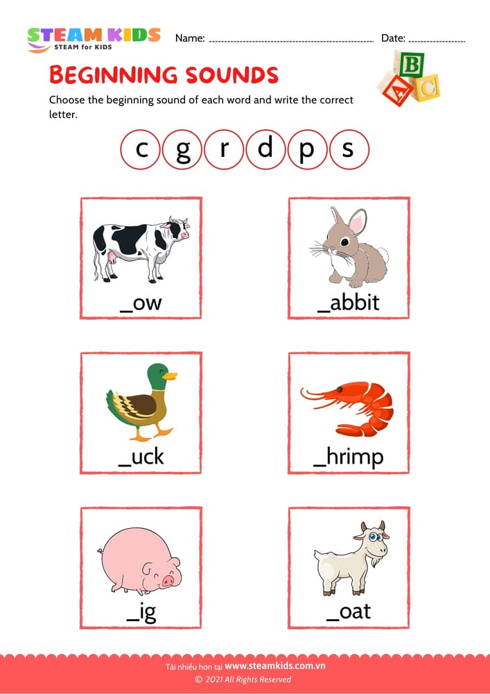 Bài tập tiếng anh - Beginning Sounds - B6