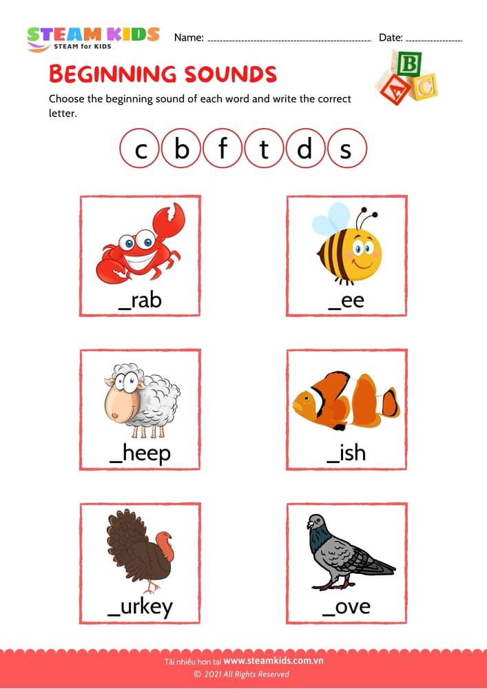Bài tập tiếng anh - Beginning Sounds - B7