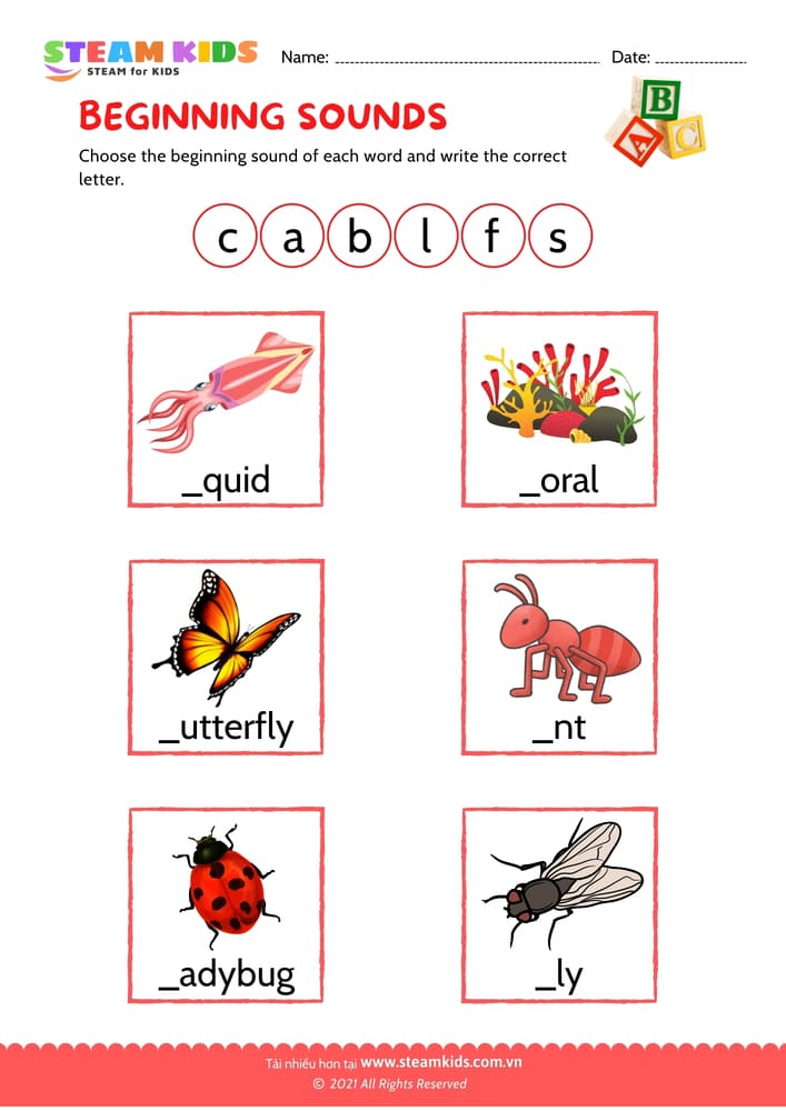 Bài tập tiếng anh - Beginning Sounds - B14