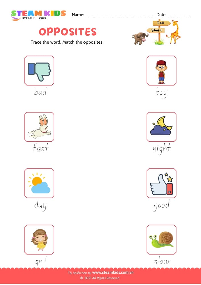 Bài tập tiếng anh - Opposite Words - B9