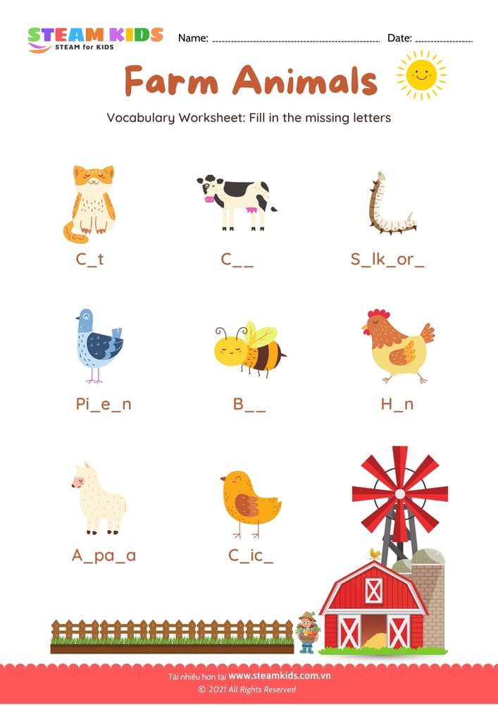 Bài tập tiếng anh - Farm Animals - B3