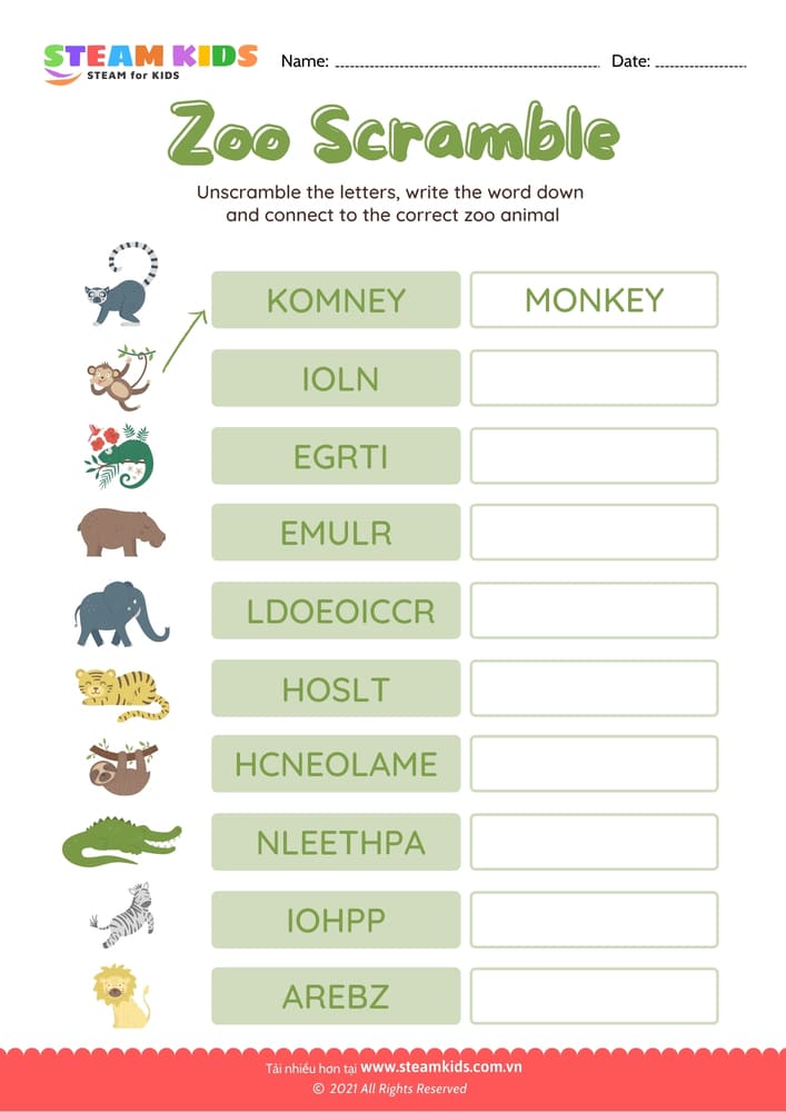 Bài tập tiếng anh - Zoo Scramble
