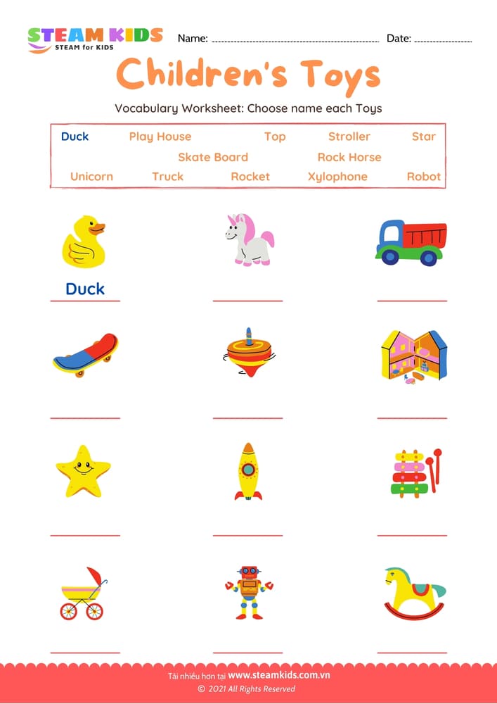 Bài tập tiếng anh - Choose name Children's Toys