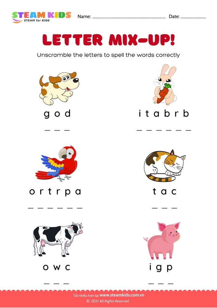 Bài tập tiếng anh - Letter Mix-up - B6