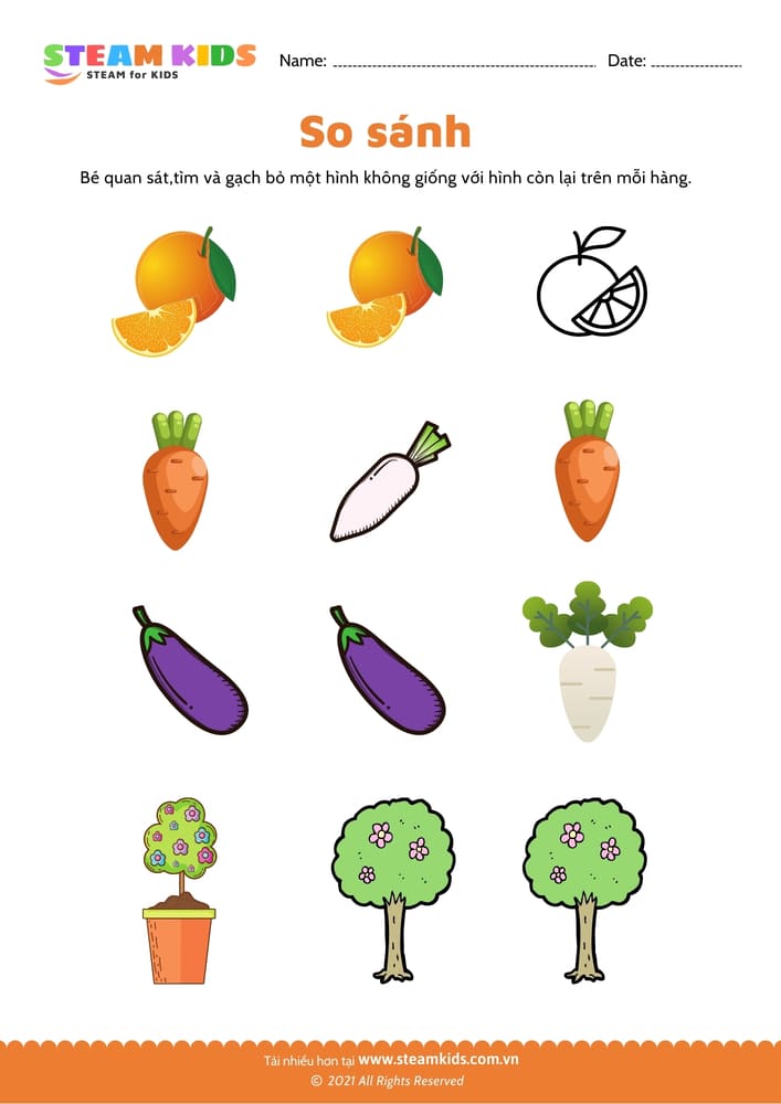 Bài tập toán tư duy - So sánh giống và khác nhau - B1