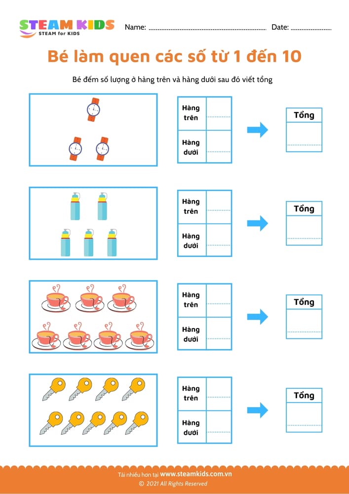 Bài tập toán tư duy - Làm quen với số từ 1 - 10