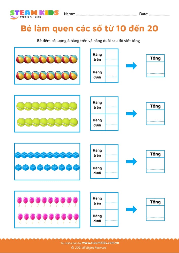 Bài tập toán tư duy - Làm quen với số từ 10 - 20
