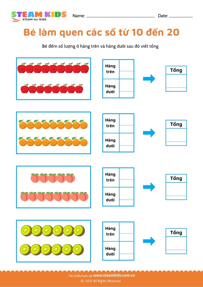 Bài tập toán tư duy - Làm quen với số từ 10 - 20