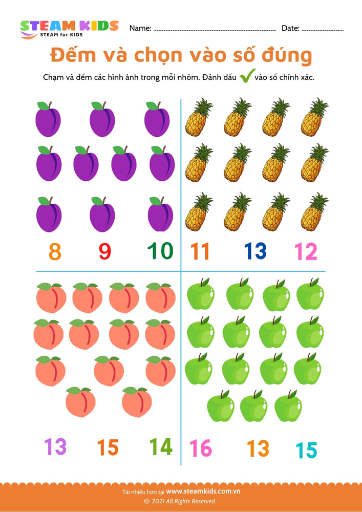 Bài tập toán tư duy - Đếm và chọn vào số đúng - B2