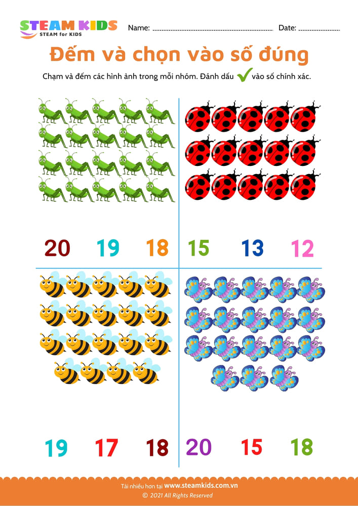 Bài tập toán tư duy - Đếm và chọn vào số đúng - B3