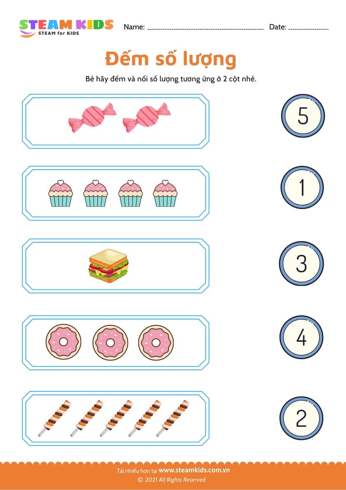 Bài tập toán tư duy - Đếm và nối số tương ứng - B5