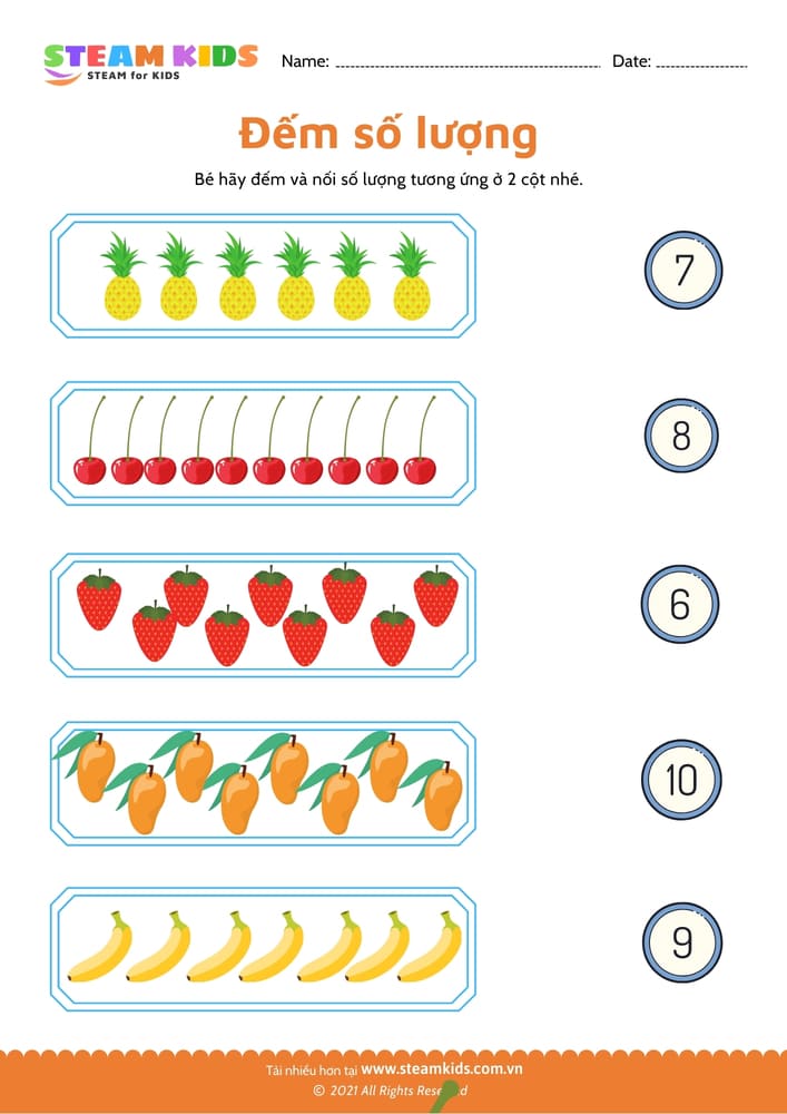 Bài tập toán tư duy - Đếm và nối số tương ứng - B6