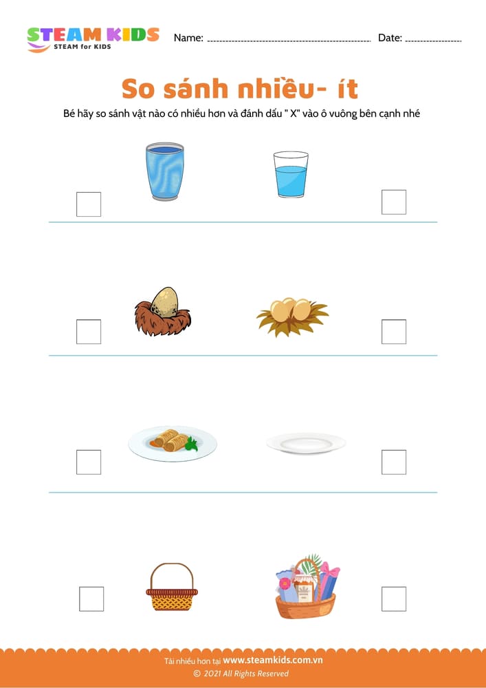 Bài tập toán tư duy - So sánh nhiều - ít - B1