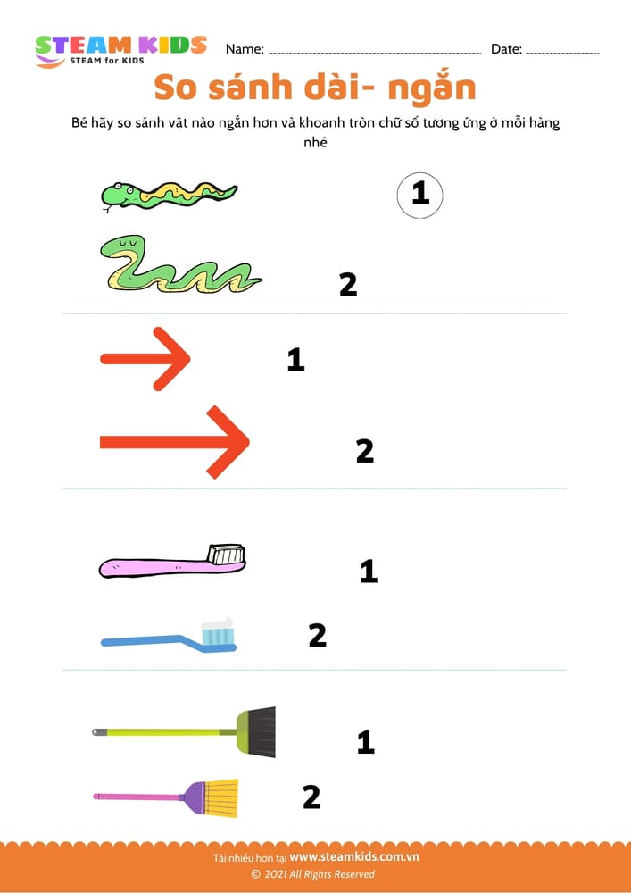 Bài tập toán tư duy - So sánh dài - ngắn - B3