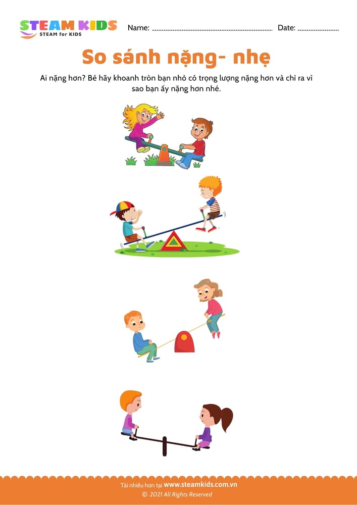 Bài tập toán tư duy - So sánh nặng - nhẹ - B1