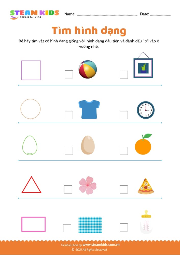 Bài tập toán tư duy - Tìm đồ vật giống hình dạng cho sẵn