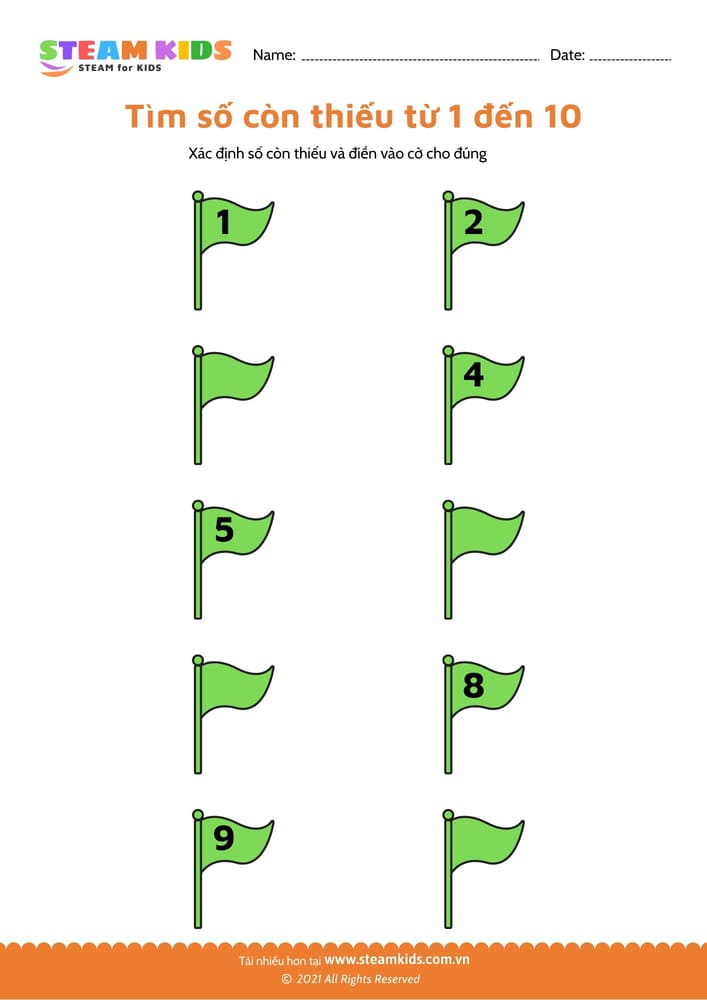 Bài tập toán tư duy - Tìm số còn thiếu từ 1 - 11