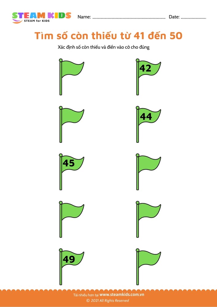Bài tập toán tư duy - Tìm số còn thiếu từ 41 - 51