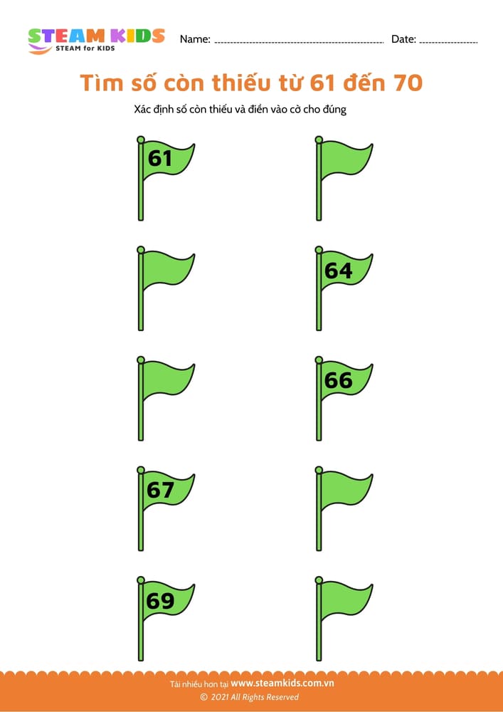Bài tập toán tư duy - Tìm số còn thiếu từ 61 - 71