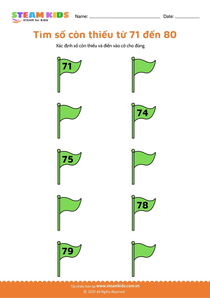 Bài tập toán tư duy - Tìm số còn thiếu từ 71 - 81