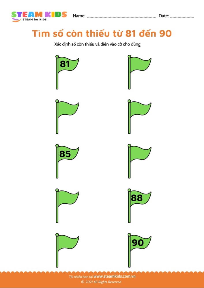 Bài tập toán tư duy - Tìm số còn thiếu từ 81 - 91