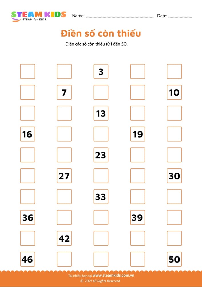 Bài tập toán tư duy - Điền số còn thiếu - B1