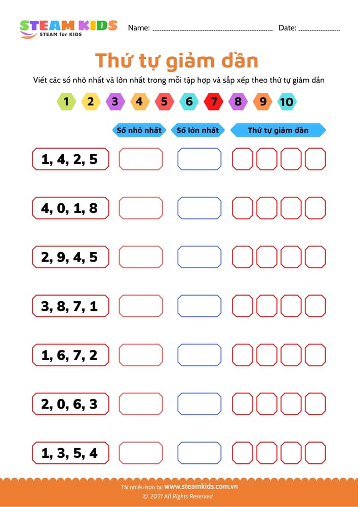 Bài tập toán tư duy - Thứ tự giảm dần - B1