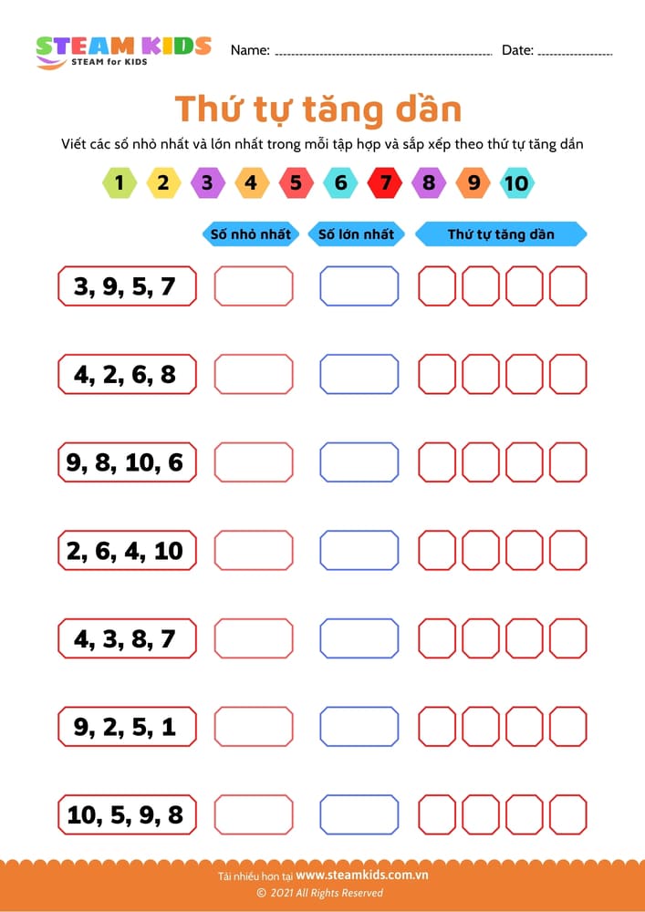 Bài tập toán tư duy - Thứ tự tăng dần - B2