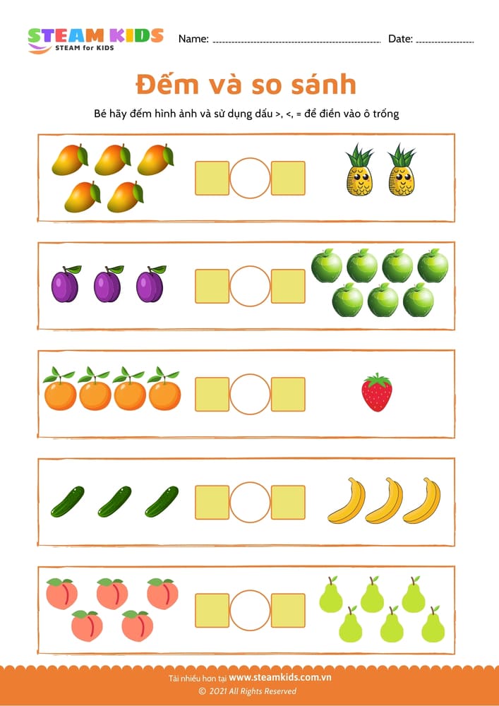 Thực hiện phép cộng - B9 Đếm và so sánh >, <, = - B9