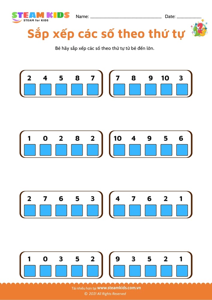 Bài tập toán tư duy - Sắp xếp số theo thứ tự - B4