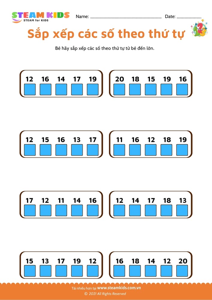Bài tập toán tư duy - Sắp xếp số theo thứ tự - B6