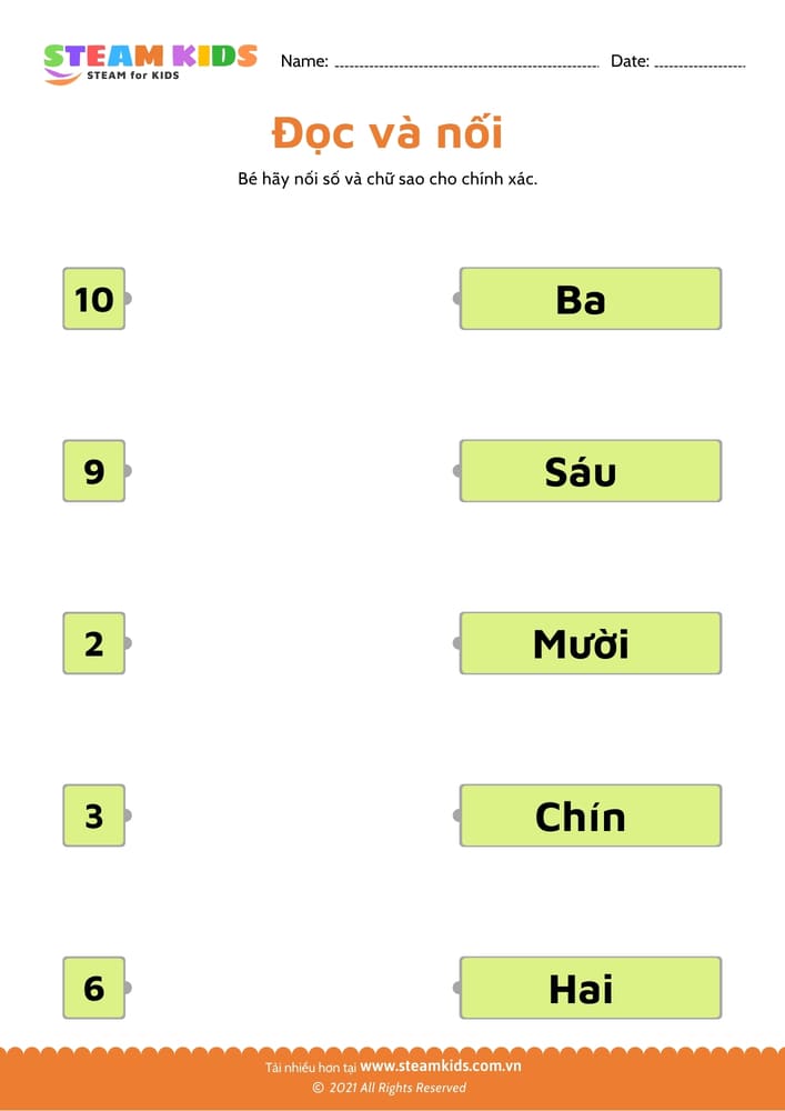 Bài tập toán tư duy - Đọc và nối - B7