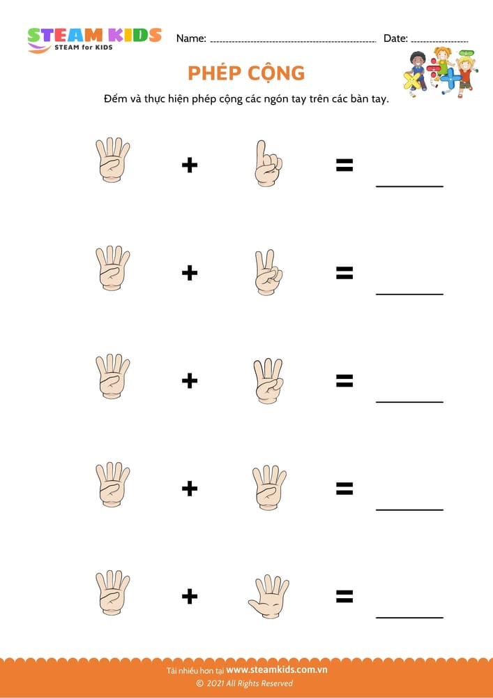 Bài tập toán tư duy - Cộng bằng ngón tay - B6
