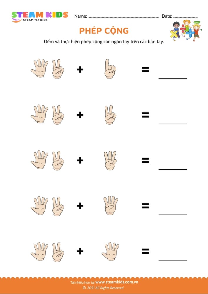 Bài tập toán tư duy - Cộng bằng ngón tay - B12