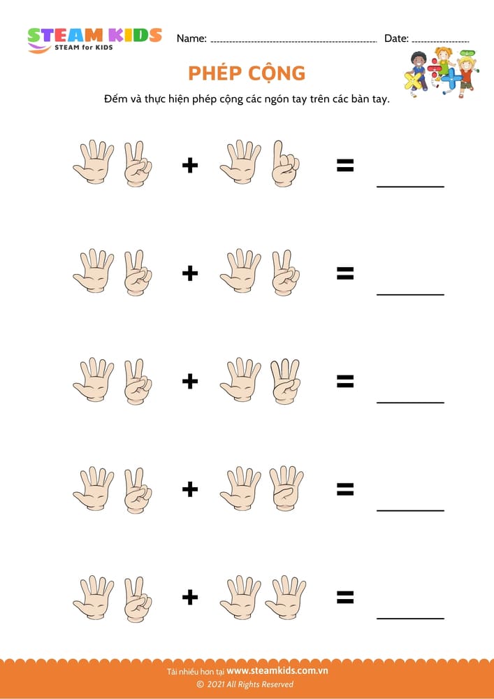 Bài tập toán tư duy - Cộng bằng ngón tay - B13