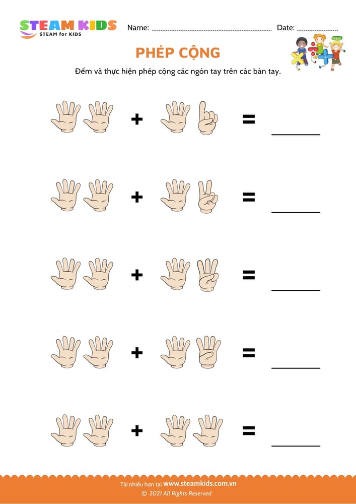 Bài tập toán tư duy - Cộng bằng ngón tay - B19