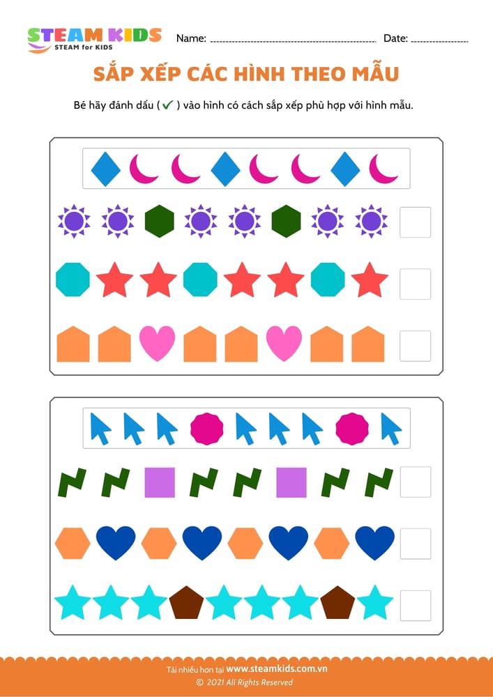 Bài tập toán tư duy - Sắp xếp các hình theo mẫu - B2
