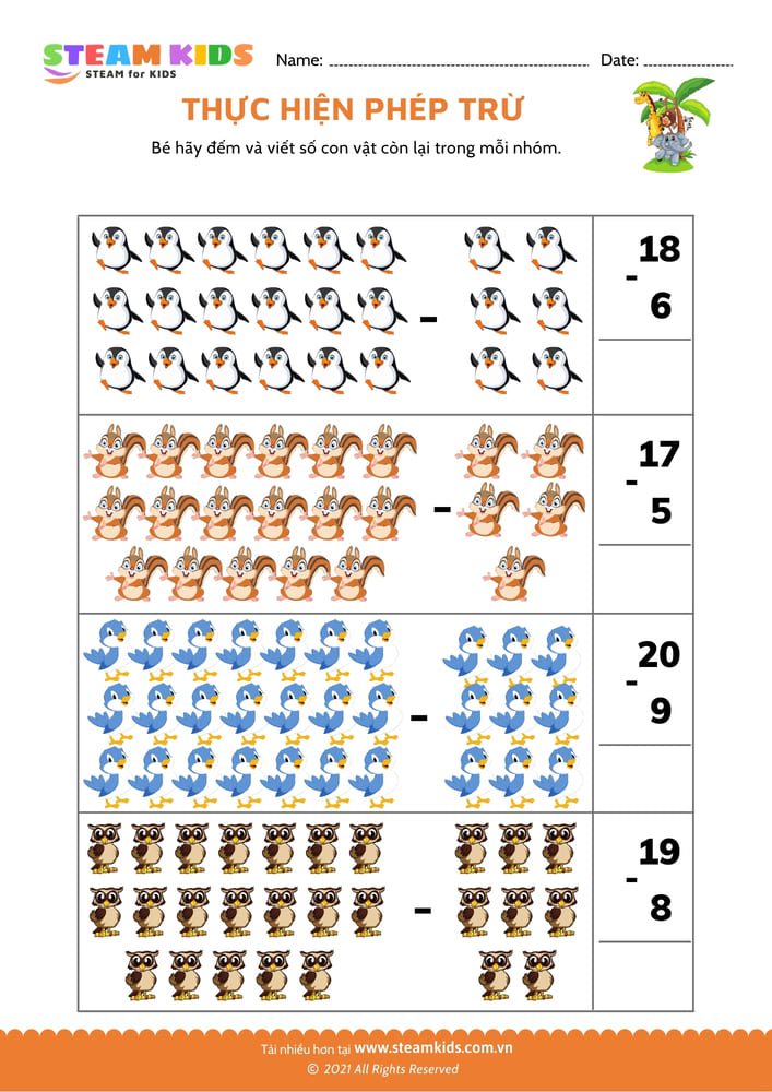 Bài tập toán tư duy - Thực hiện phép trừ - B7