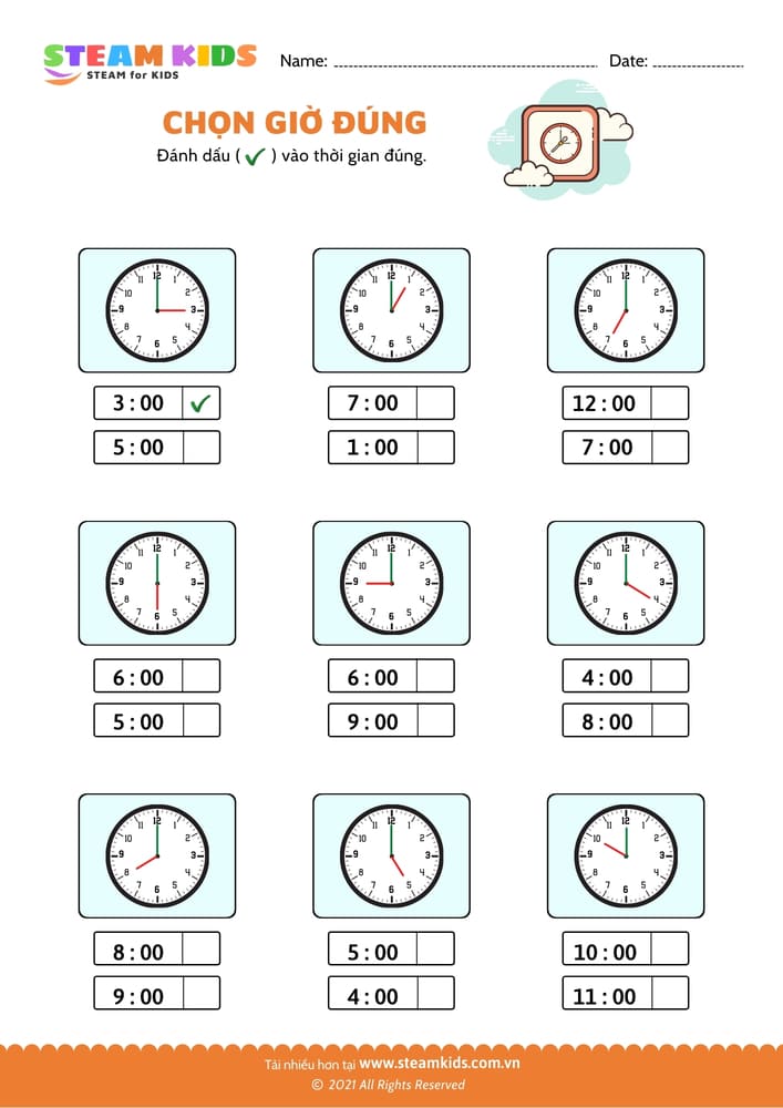 Bài tập toán tư duy - Chọn giờ đúng - B1
