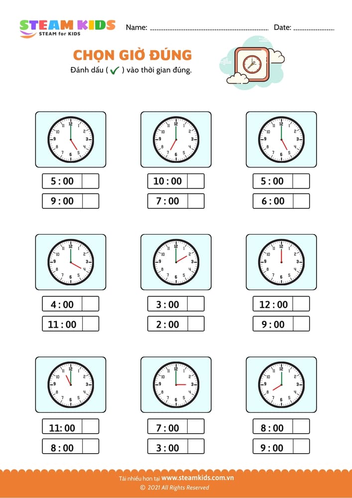 Bài tập toán tư duy - Chọn giờ đúng - B2