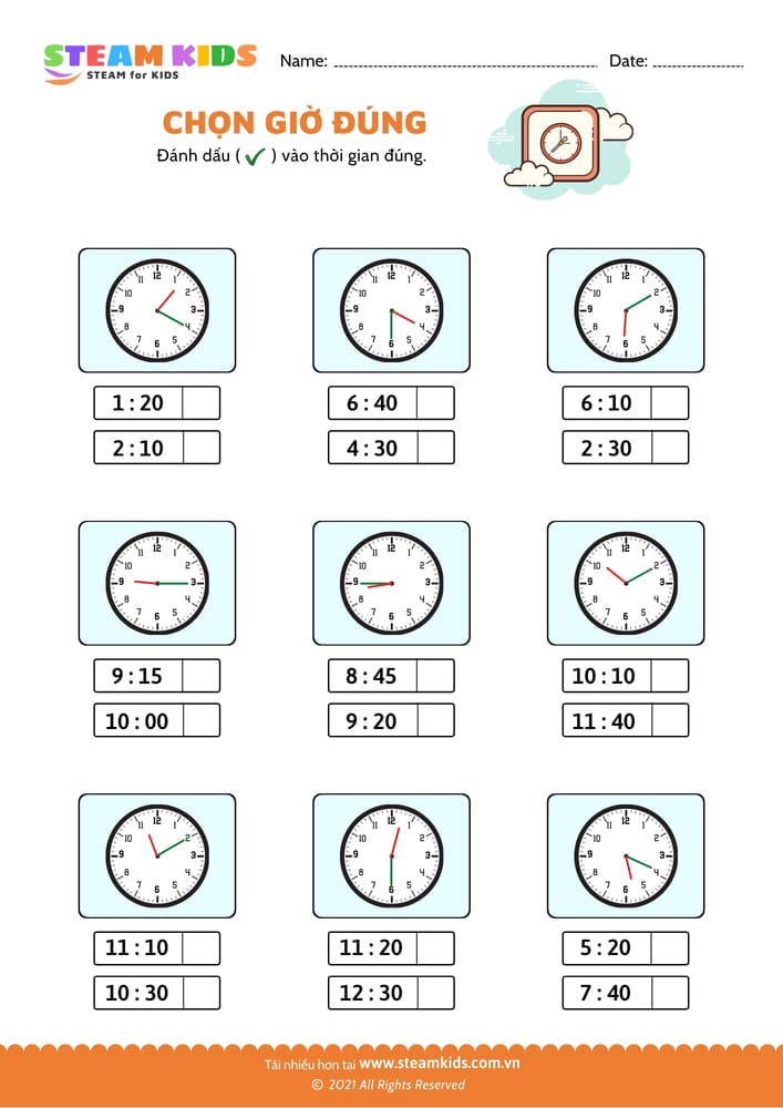 Bài tập toán tư duy - Chọn giờ đúng - B3