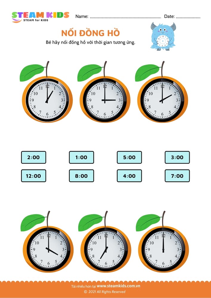 Bài tập toán tư duy - Nối đồng hồ - B2