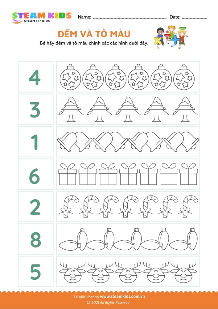 Bài tập toán tư duy - Đếm và tô màu - B1