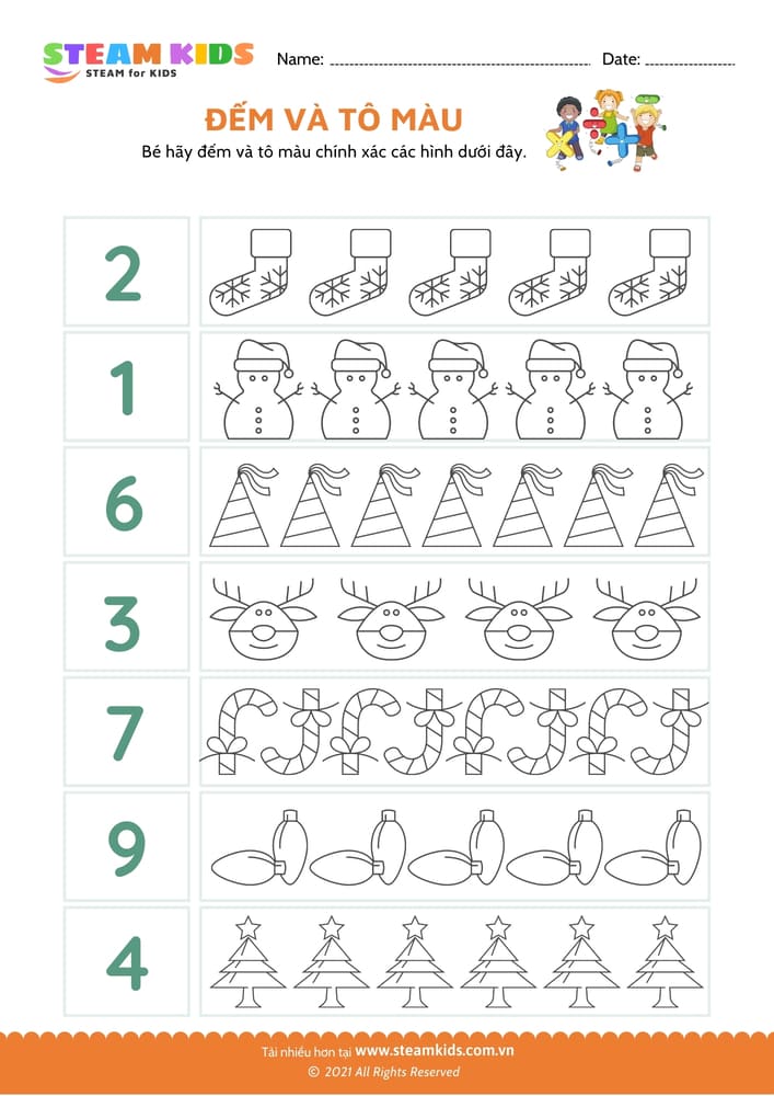 Bài tập toán tư duy - Đếm và tô màu - B3