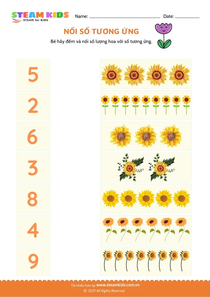 Bài tập toán tư duy - Đếm và nối số tương ứng - B1