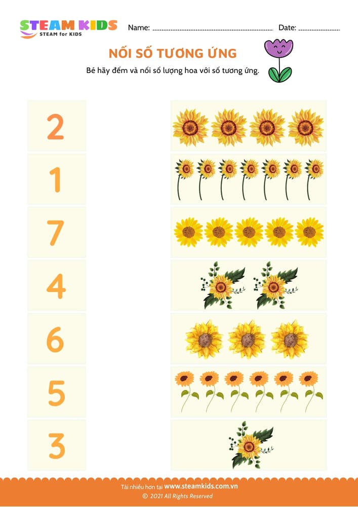 Bài tập toán tư duy - Đếm và nối số tương ứng - B2