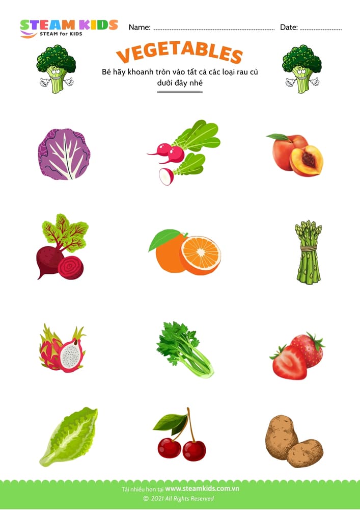 Bài tập khoa học - Nhận biết rau củ - B4