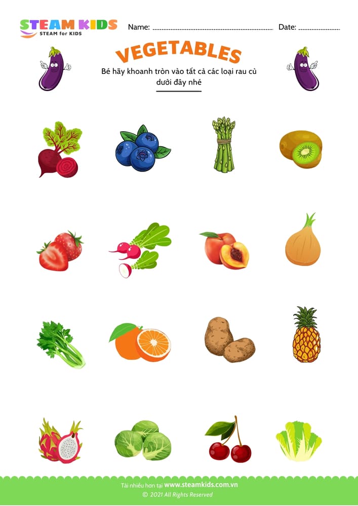 Bài tập khoa học - Nhận biết rau củ - B9