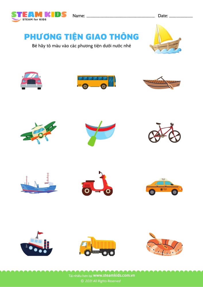 Bài tập khoa học - Nhận biết phương tiện giao thông - B1
