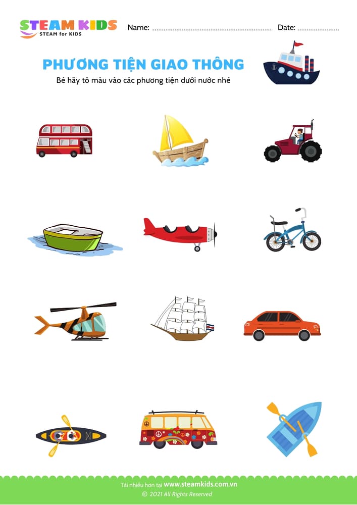 Bài tập khoa học - Nhận biết phương tiện giao thông - B2